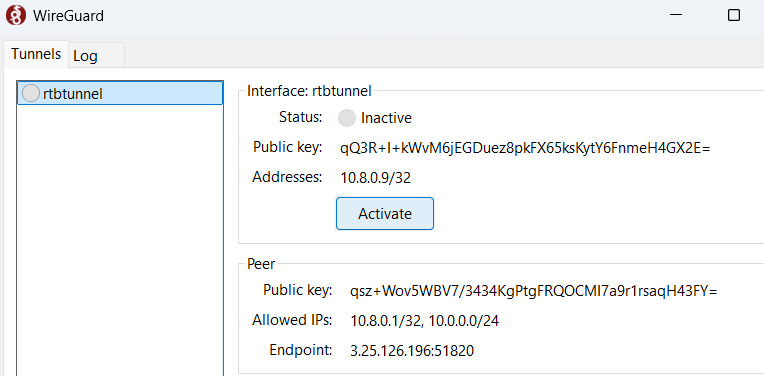 WireGuard Public Key 화면