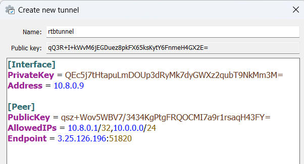 WireGuard Public Key 화면